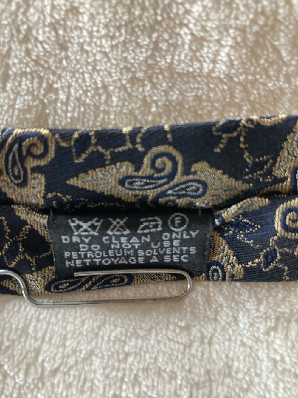 Navy And Gold Paisley CHANEL 100% Silk Brocade NeckTie. Made In Italy. Luxury. - Picture 5 of 7